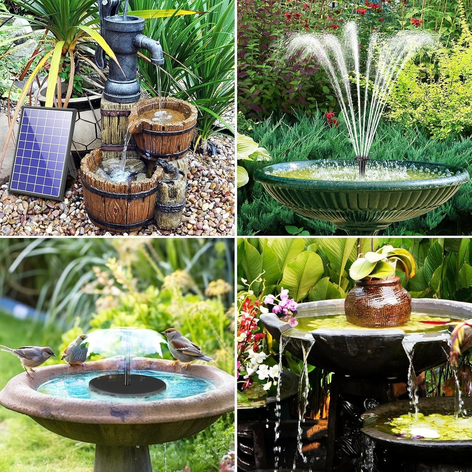 DIY Solar Water Pump Kit for Bird Baths with Long Cable & Multiple Spray Options