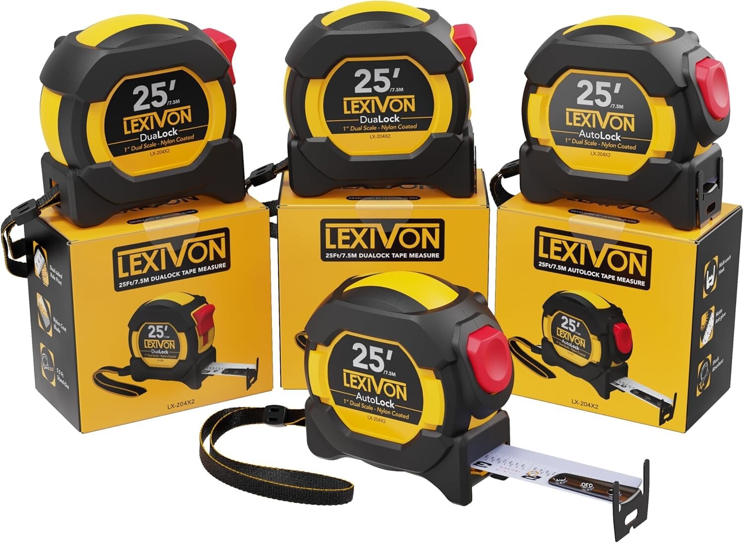 25Ft Nylon-Coated Tape Measure Set - 4-Pack with Precision DualLock Feature