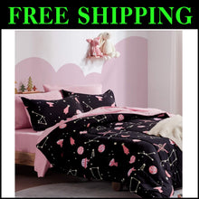Load image into Gallery viewer, Cute Pink Galaxy Kids Twin Bedding Comforter Set - 5-Piece Ultra-Soft Collection