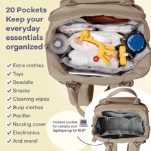 Load image into Gallery viewer, Stylish Waterproof Diaper Bag Backpack with Insulated Bottle Holders, Clay