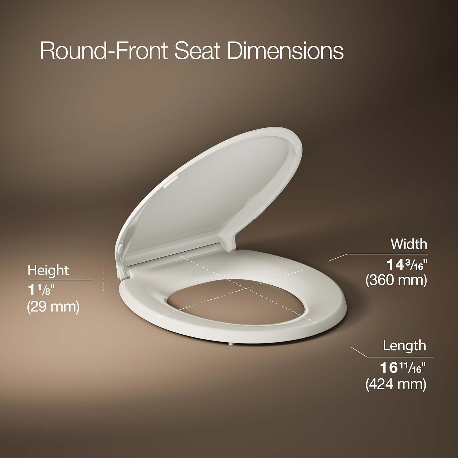 Modern Almond Round Toilet Seat with Grip-Tight Bumpers and Quiet-Close Lid