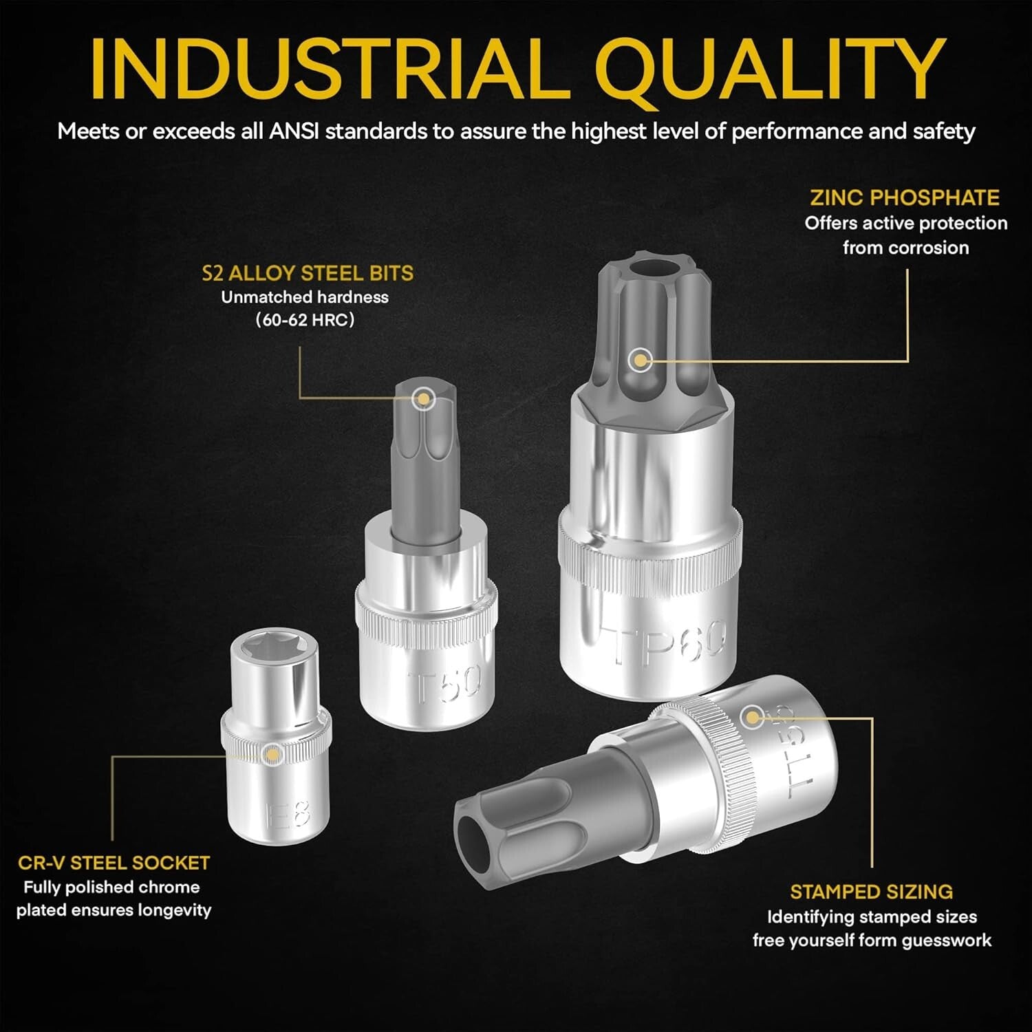 60-Piece Torx Bit Socket Set - Chrome Plated and Durable for Precision Work