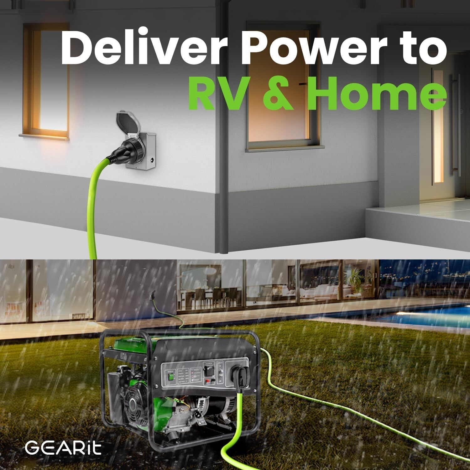 Bright Green 50ft 20 Amp Heavy-Duty RV Extension Cord with Twist Lock Adapter