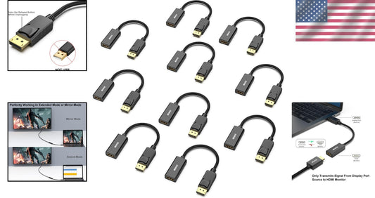 10 Pack of Lightweight DisplayPort to HDMI Adapters - Full HD 1080p Support