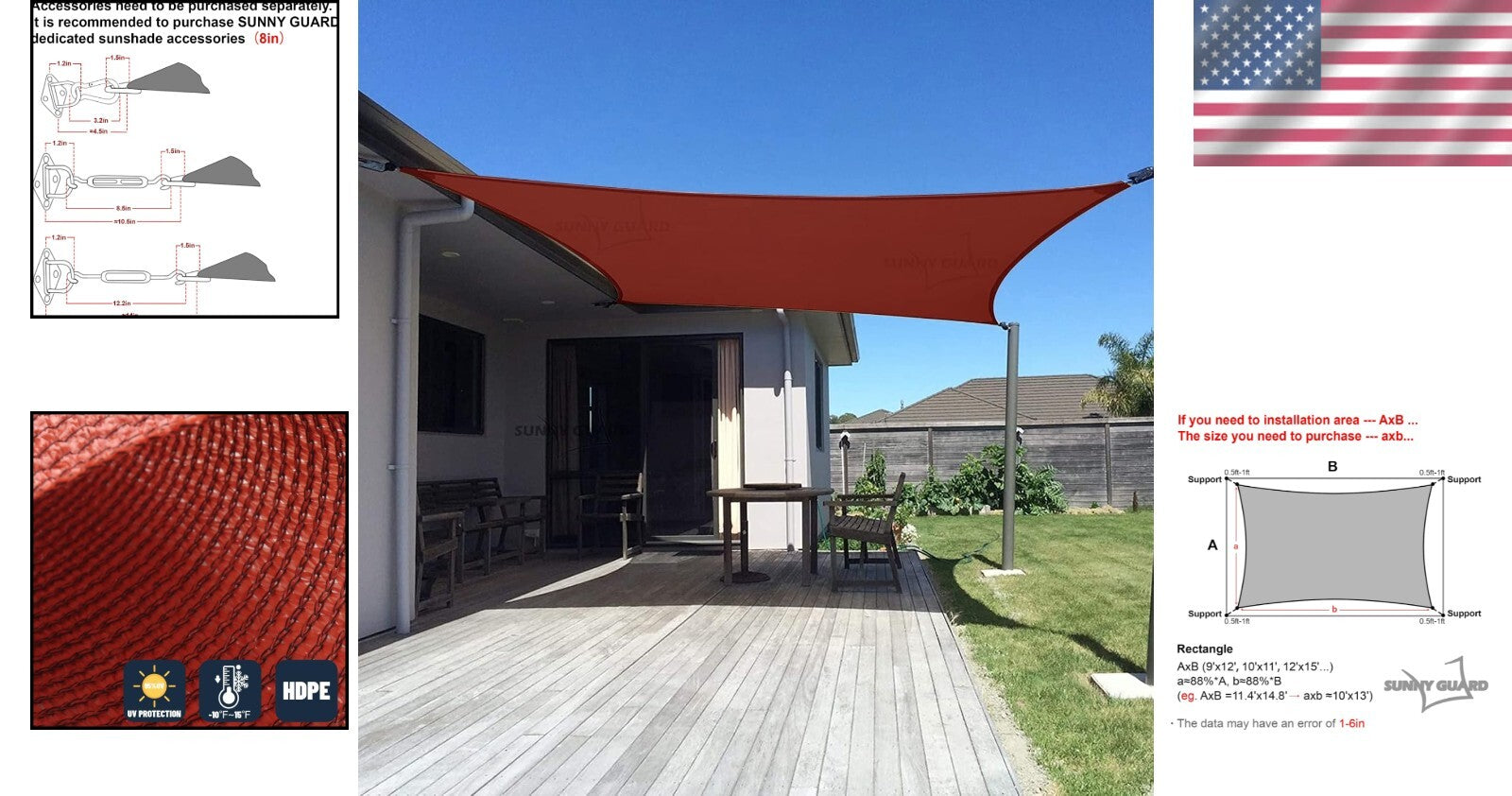 Customizable 12'x16' Rectangle UV-Blocking Shade Sail – Perfect for Gardens