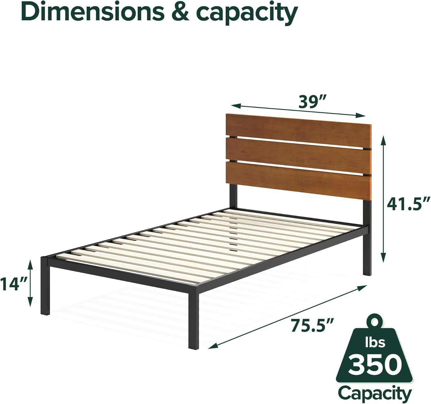 Paul Twin Metal and Bamboo Bed Frame - Easy Assembly, Stylish Under-Bed Storage