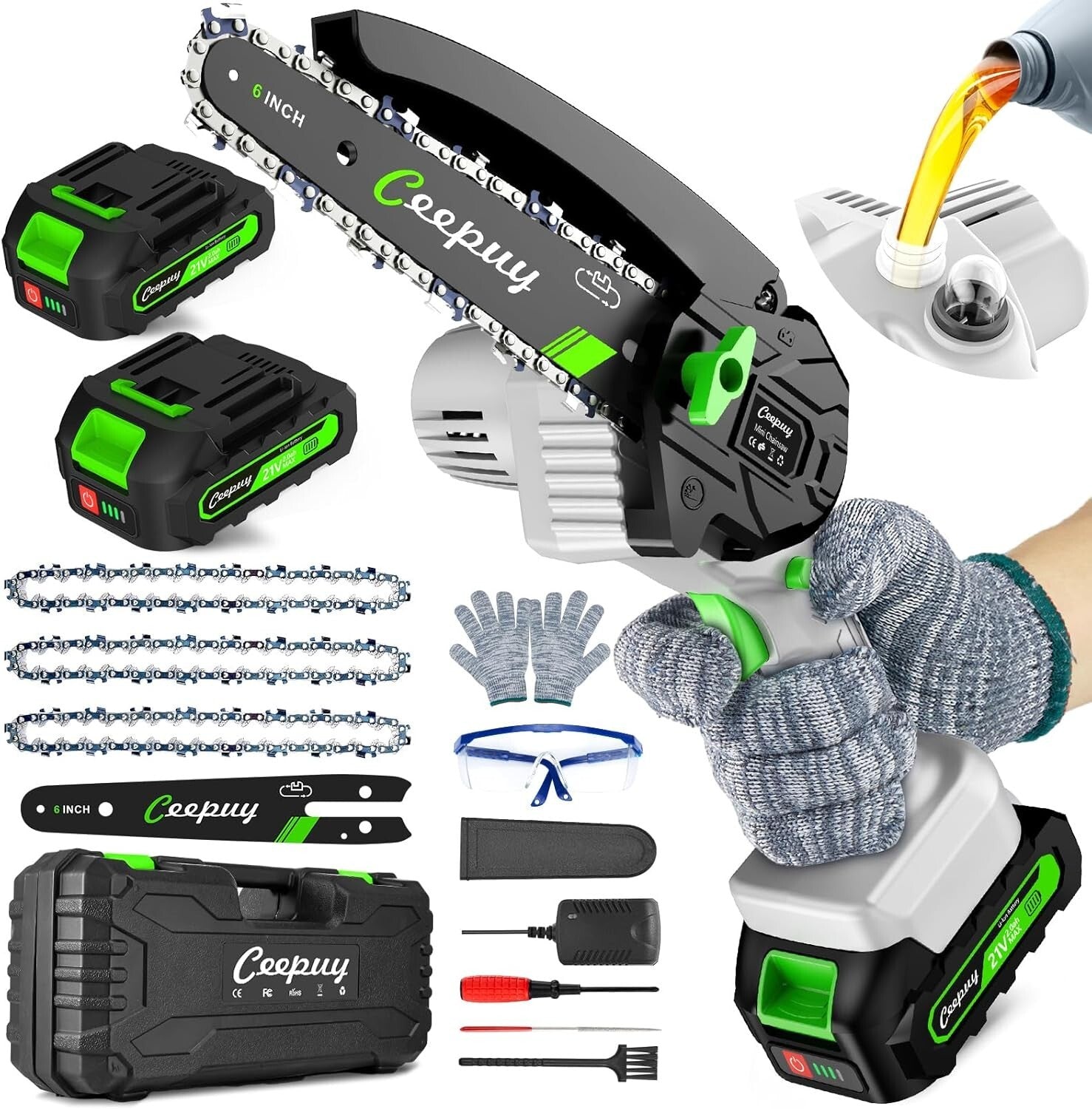 Efficient Mini Chainsaw - Battery Powered, 28.6 Ft/s Speed for Easy Trimming