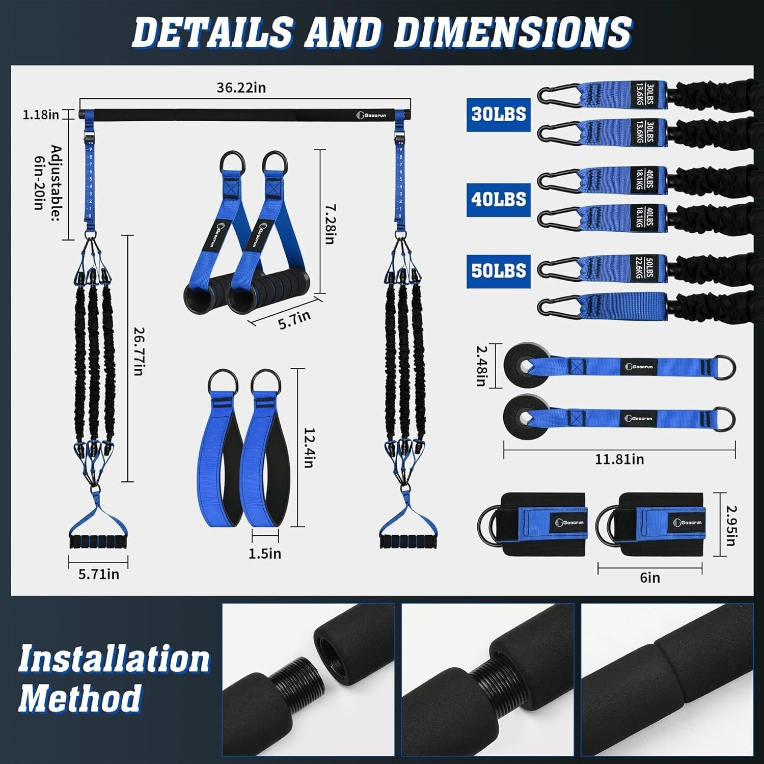 Portable Pilates Bar Kit with Adjustable Resistance Bands for Full-Body Workouts