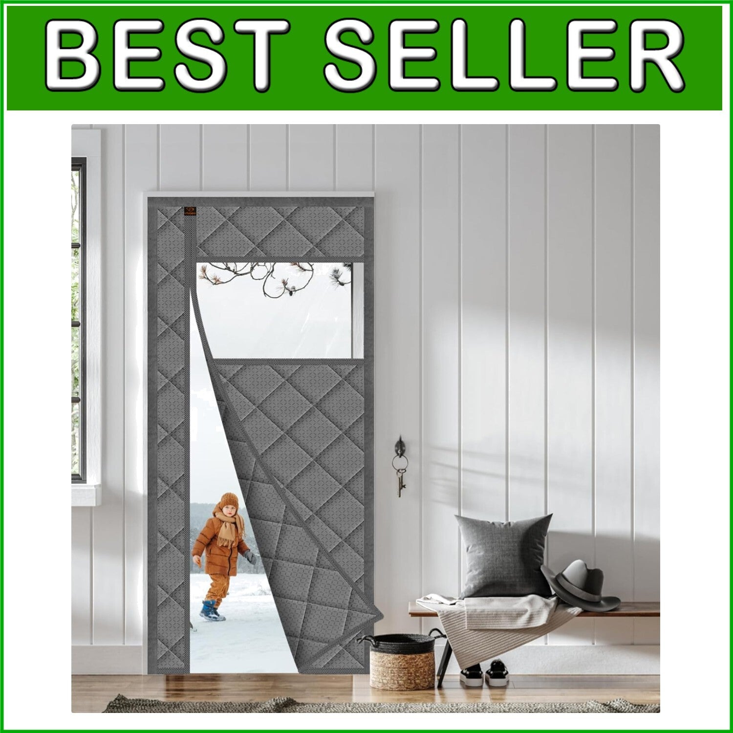 Elegant Gray Magnetic Thermal Insulated Curtain - Noise Reducing & Weatherproof