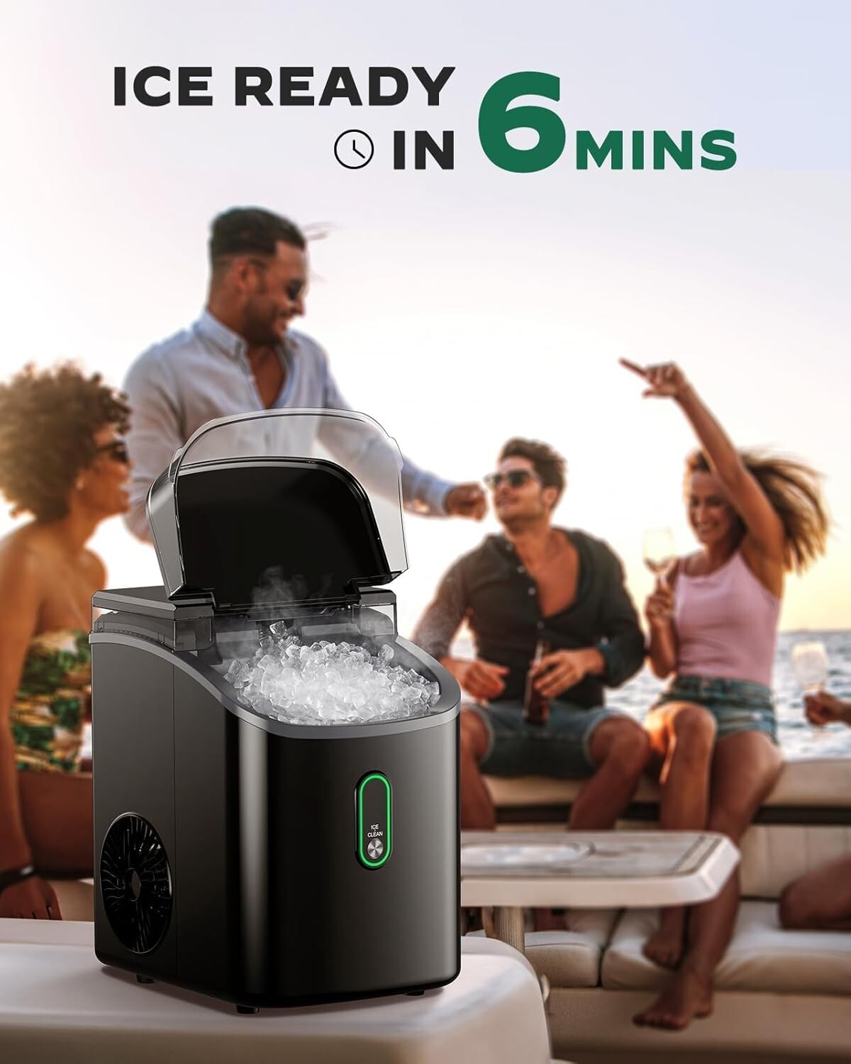 33Lbs Countertop Nugget Ice Maker - Soft Chewable Ice for Refreshing Drinks