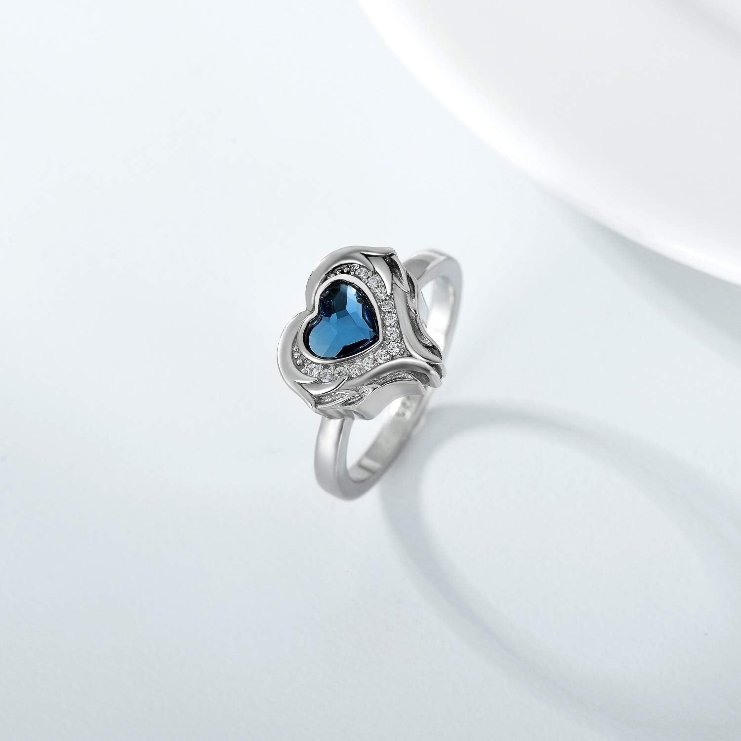 925 Sterling Silver Heart Urn Ring with Blue Crystals - Keepsake for Loved Ones