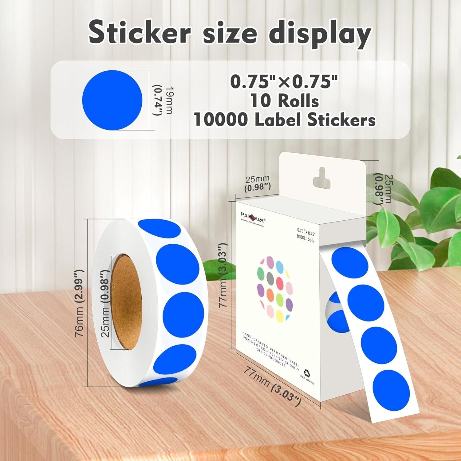 Efficient 3/4 Inch Color-Coding Blue Dot Stickers – 10 Rolls in Dispenser Box