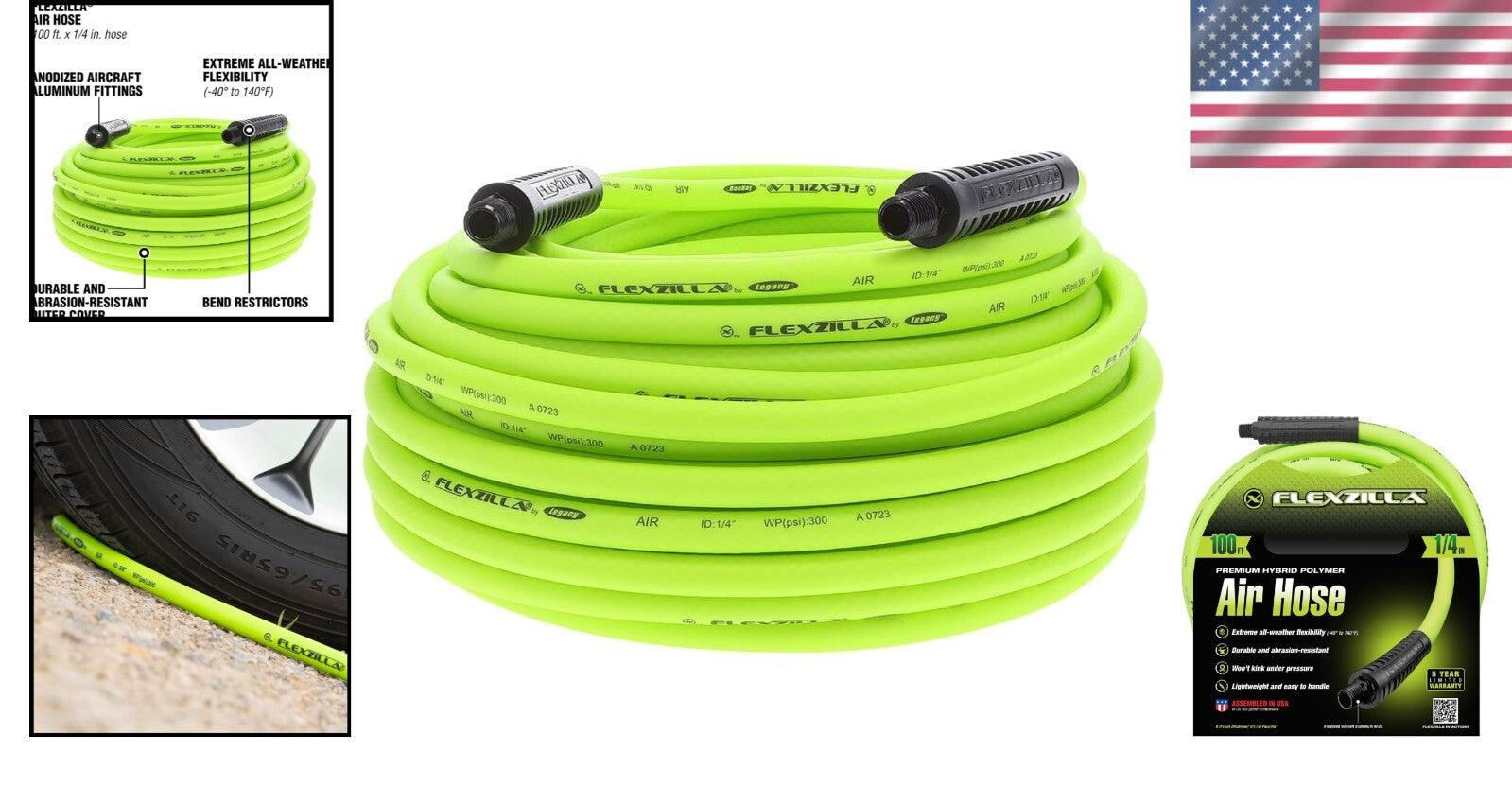 All-Weather Flexible Air Hose with 1/4" MNPT Fittings - 100 Feet of Durability