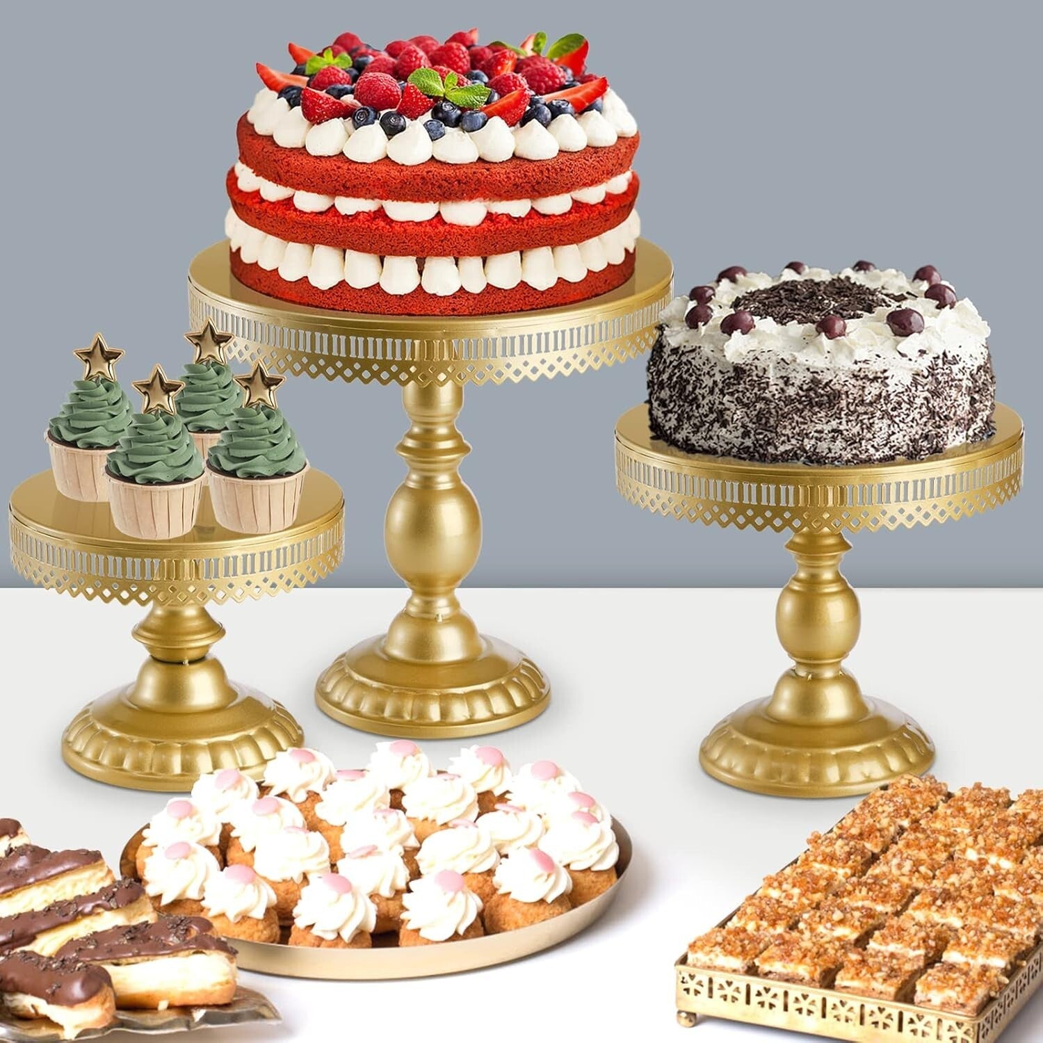Versatile Gold Metal Dessert Towers - 10-In-1 Cake Stand Set for Celebrations