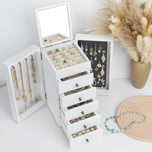 Load image into Gallery viewer, Sturdy White Jewelry Box with 6 Tiers, Mirror &amp; Earring Display Side Doors