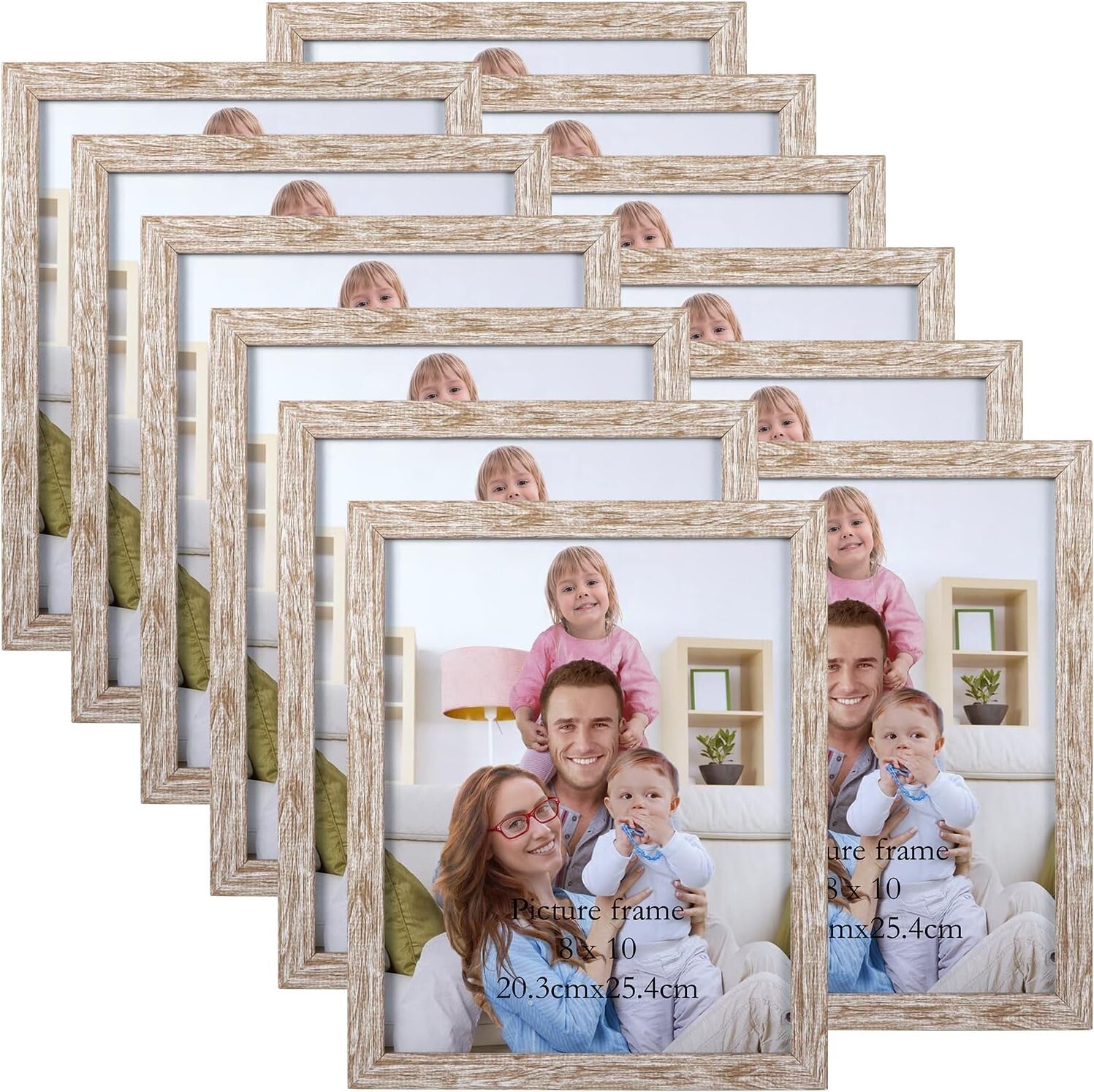 Set of 12 Rustic 8x10 Picture Frames in Distressed Beige for Stylish Displays