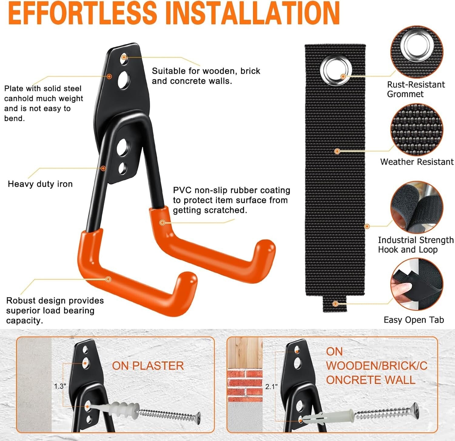 Versatile 26-Pack Wall-Mounted Garage Hooks with Anti-Slip & Rust-Free Finish