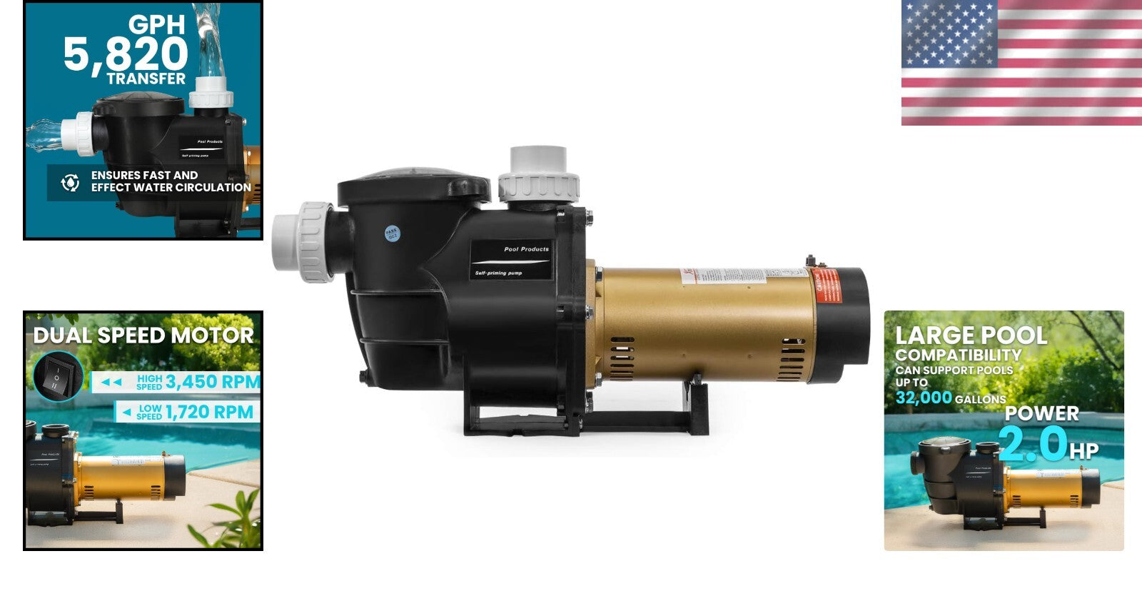Corrosion-Proof 2HP Pool Pump - Efficient Variable Speed with Thermal Safety