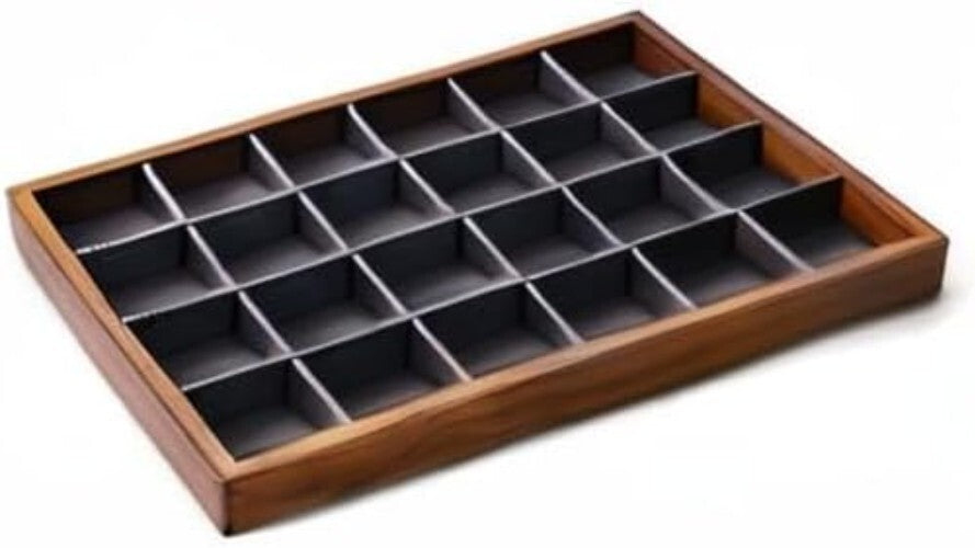 Sturdy 24 Compartment Jewelry Display Tray with Microfiber Interior - Polished