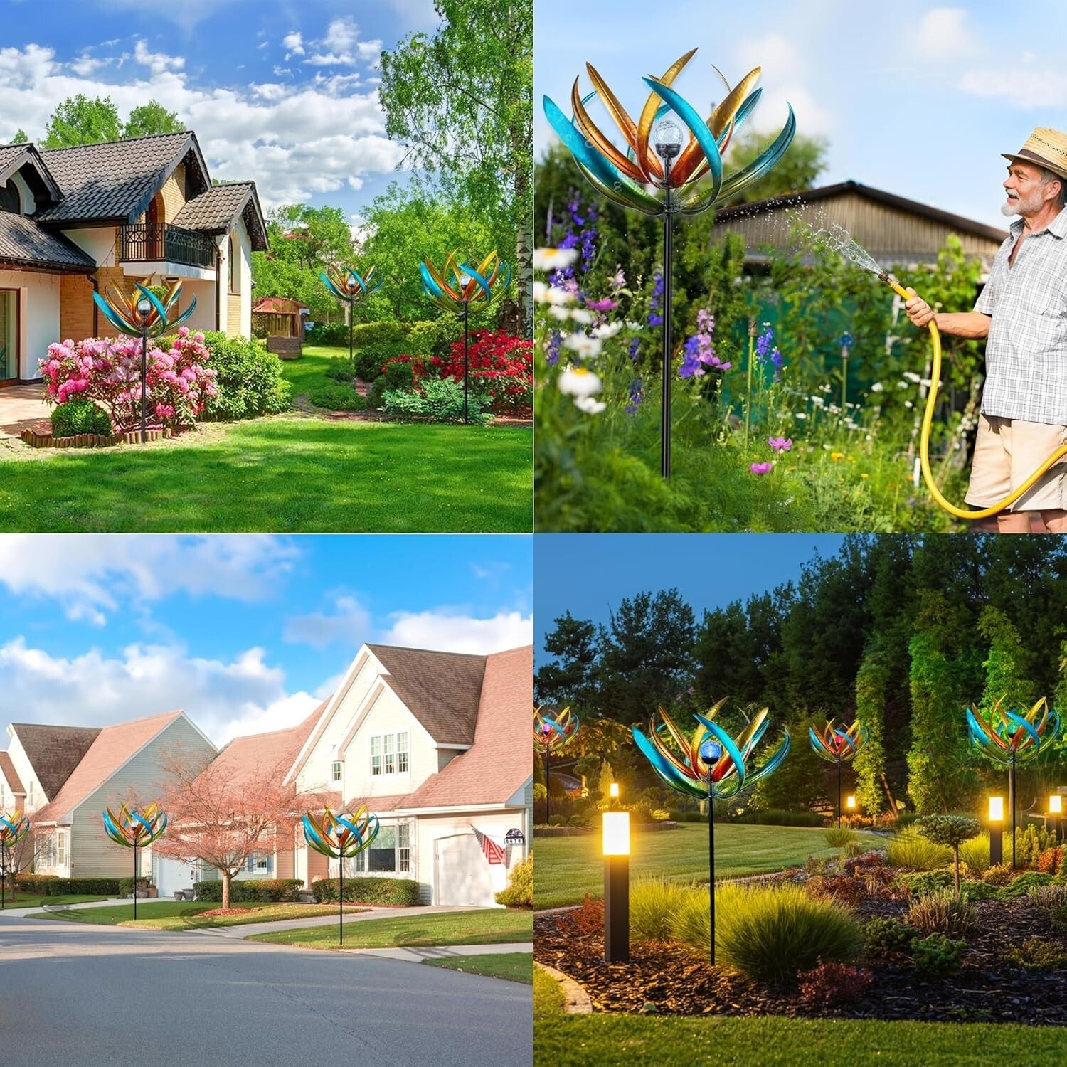 82-Inch Weather-Resistant Solar Wind Spinner - Vibrant LED Floral Design