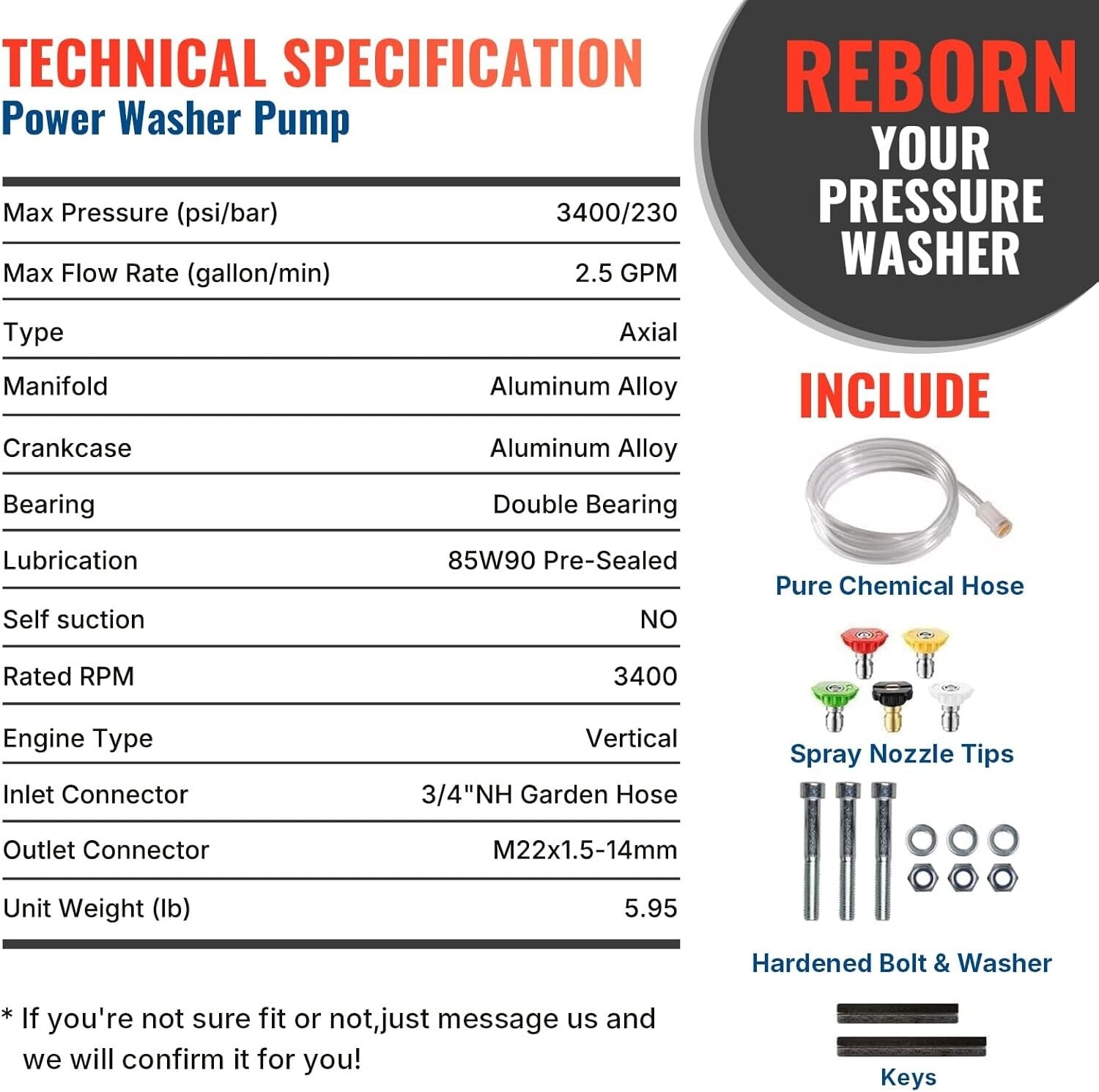 Durable 3400 PSI Vertical Pressure Washer Pump - Effortless Maintenance & Setup