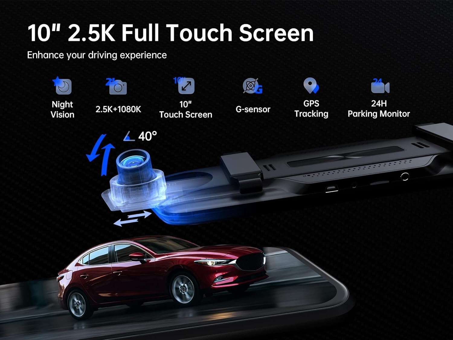 Advanced 10'' Rear View Mirror Camera with Night Vision & Voice Control Features