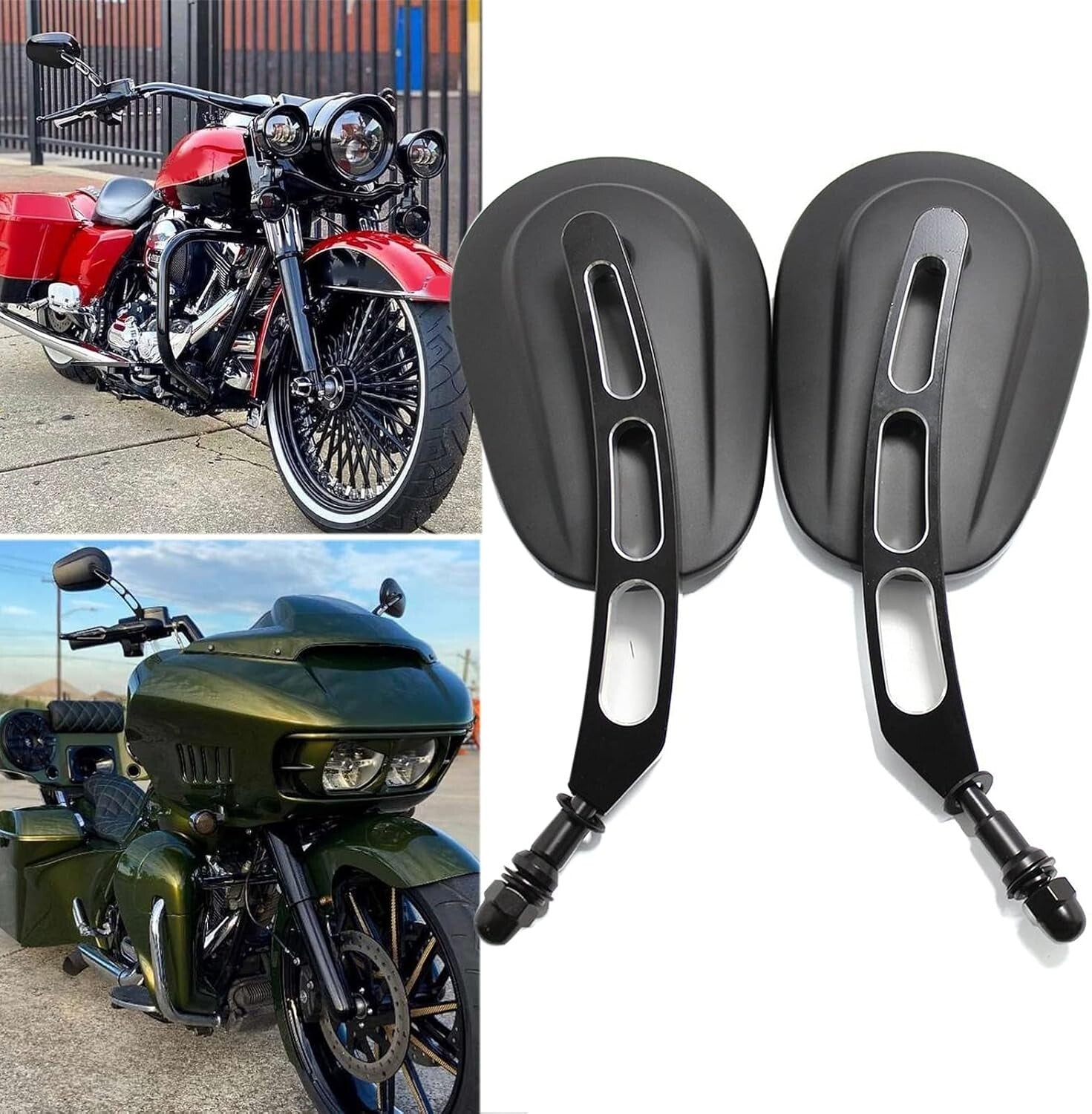Enhanced 8mm Black Convex Motorcycle Mirrors - Perfect for Custom Harley Builds