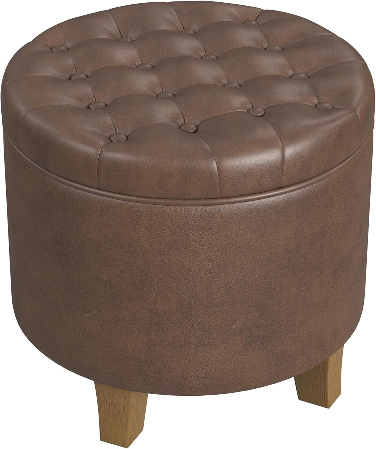 Elegant 19" Round Faux Leather Ottoman with Storage - Perfect for Living Rooms