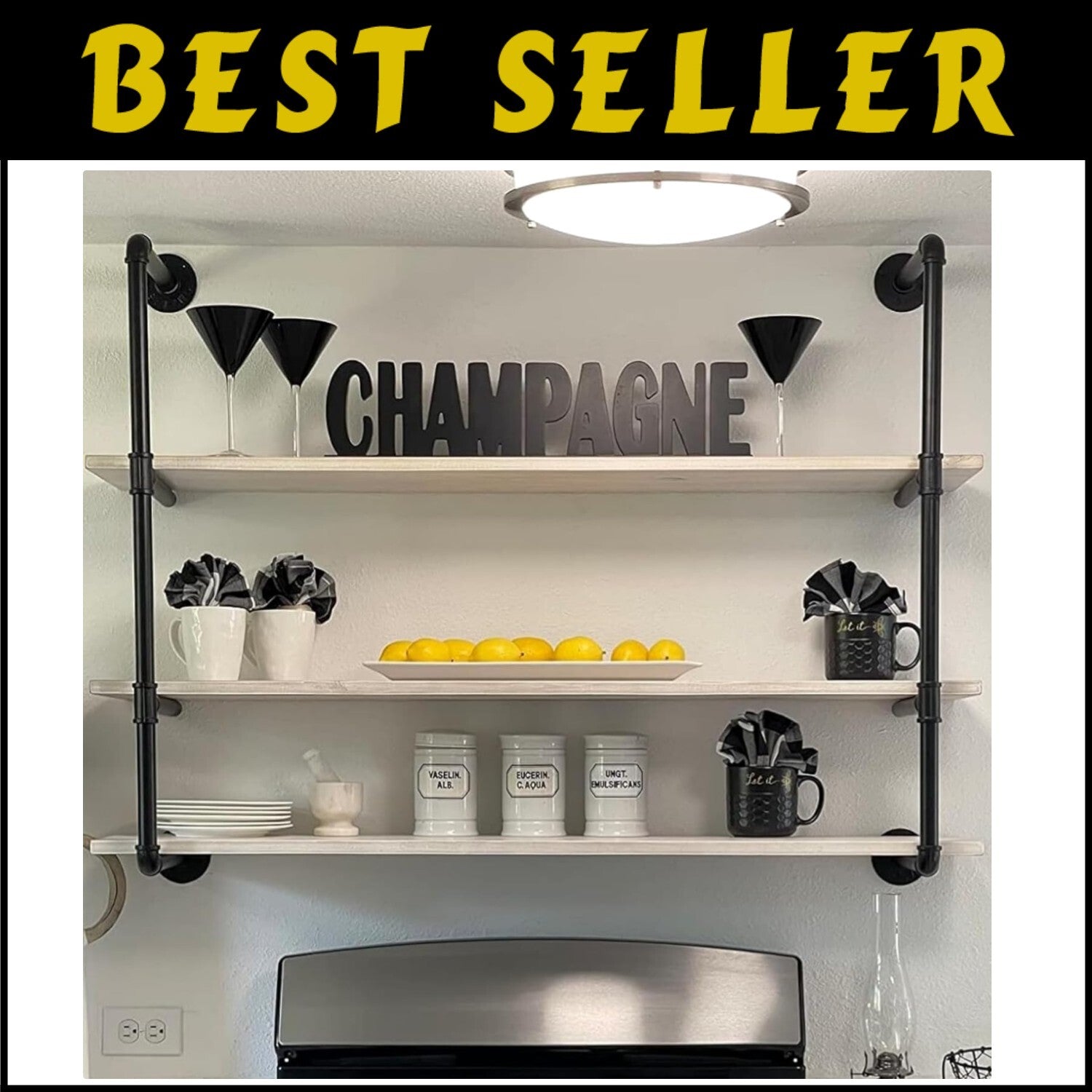 Stylish 48" Wall-Mounted Industrial Shelf - Distressed Metal & Pine Wood Design