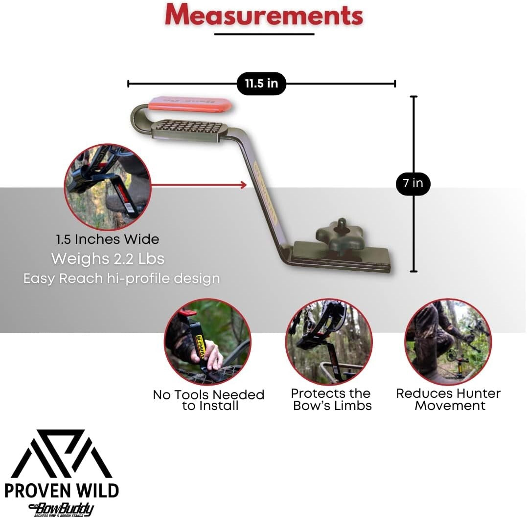Compact Hi-Profile Bow Holder for Tree Stands - Fits All Hunting Models