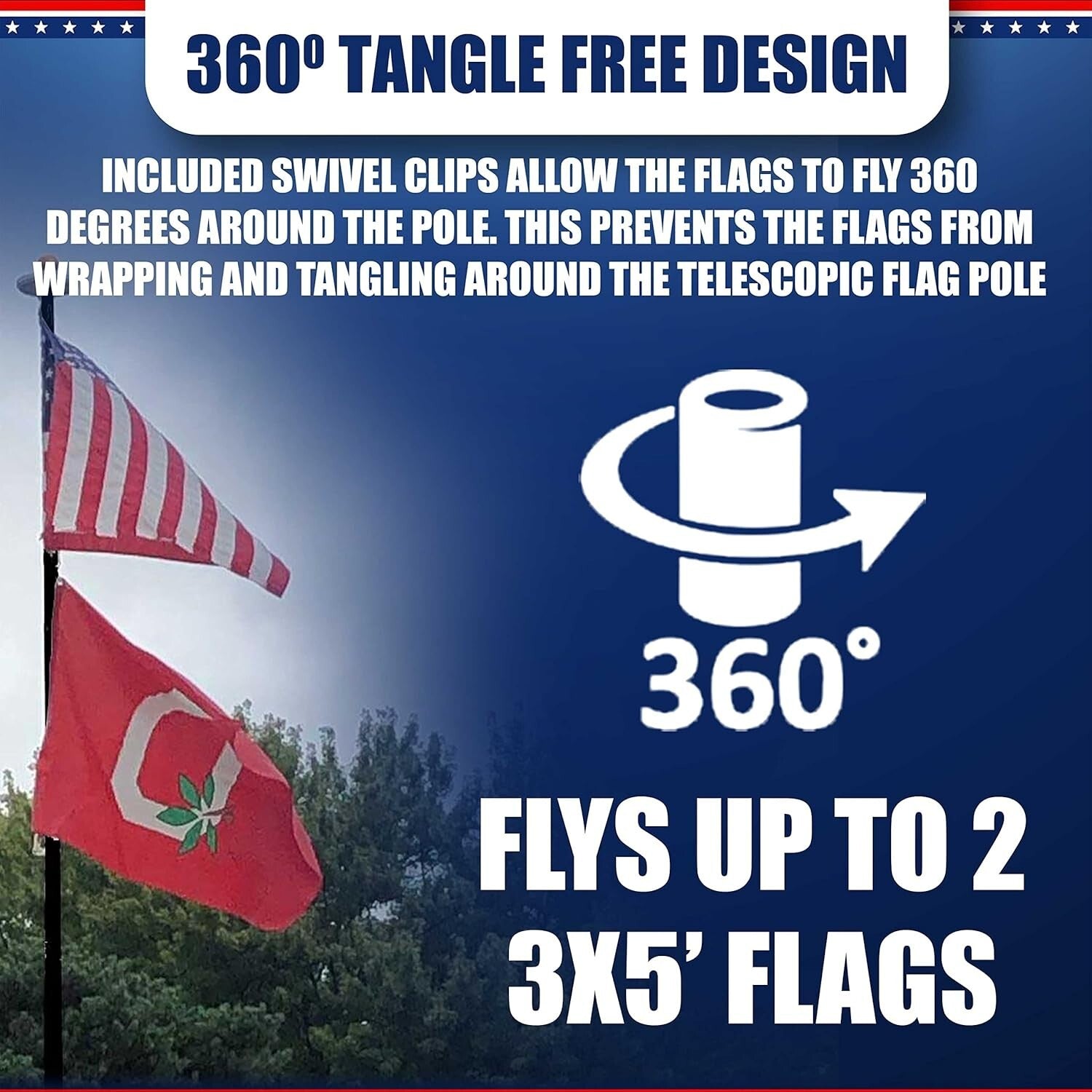 20FT Tailgate Flag Pole Kit with Stainless Steel Mount & Car Protector Pad