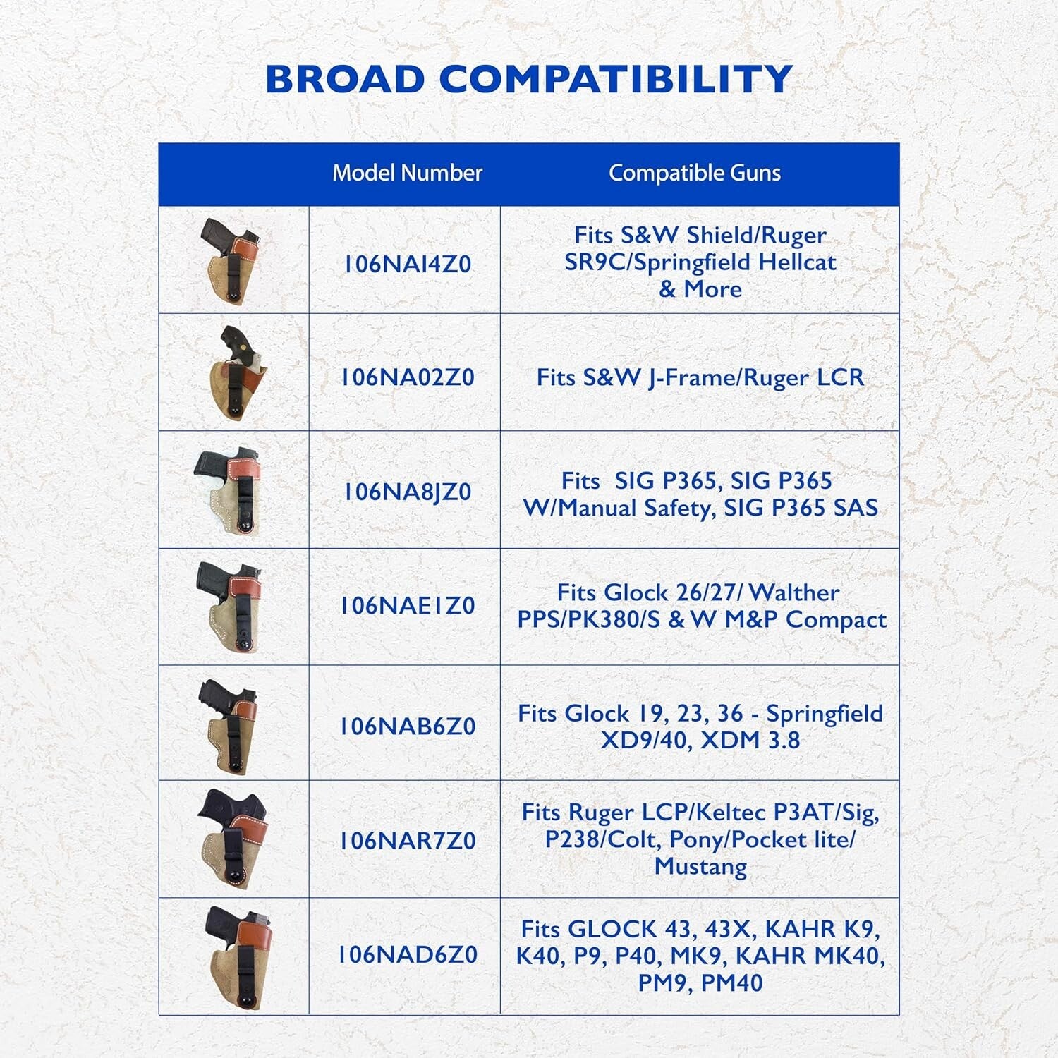 Premium Leather IWB Holster Fits S&W, Taurus & More - Discreet Right Hand Draw