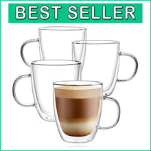 Load image into Gallery viewer, Chic 12oz Double-Walled Glass Mugs for Hot Beverages - 4-Pack Gift Ready