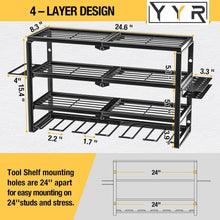 Load image into Gallery viewer, Wall Mounted Tool Storage Rack with Charging Shelf - 24 Inch Power Organizer