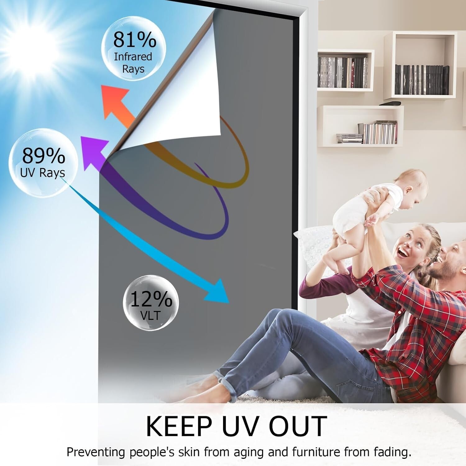 Heat Control Non-Adhesive Window Film - 29.5x157.5 Inch for Home & Office