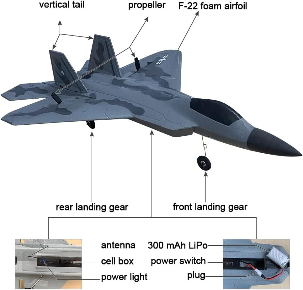 Beginner-Friendly 2 CH F-22 RC Airplane - Ready to Fly with 2.4GHz Control