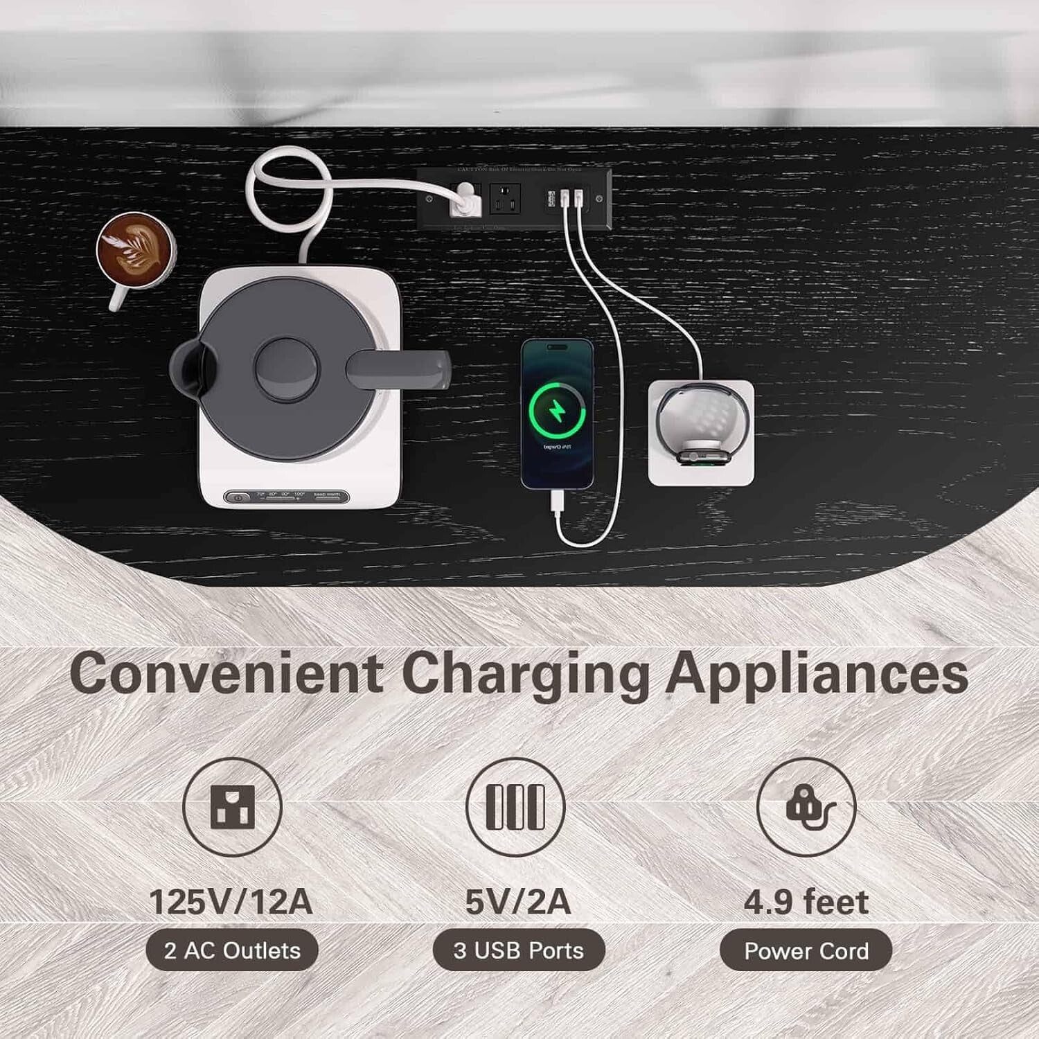 Compact Black Mini Bar Cabinet with RGB Lights and Built-in Charging Station