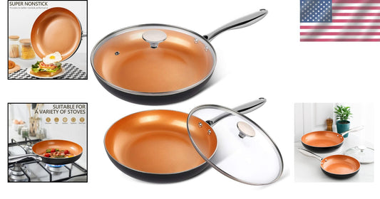 Ceramic Coated Copper Frying Pans Set (8" & 10") - Effortless Cooking Experience