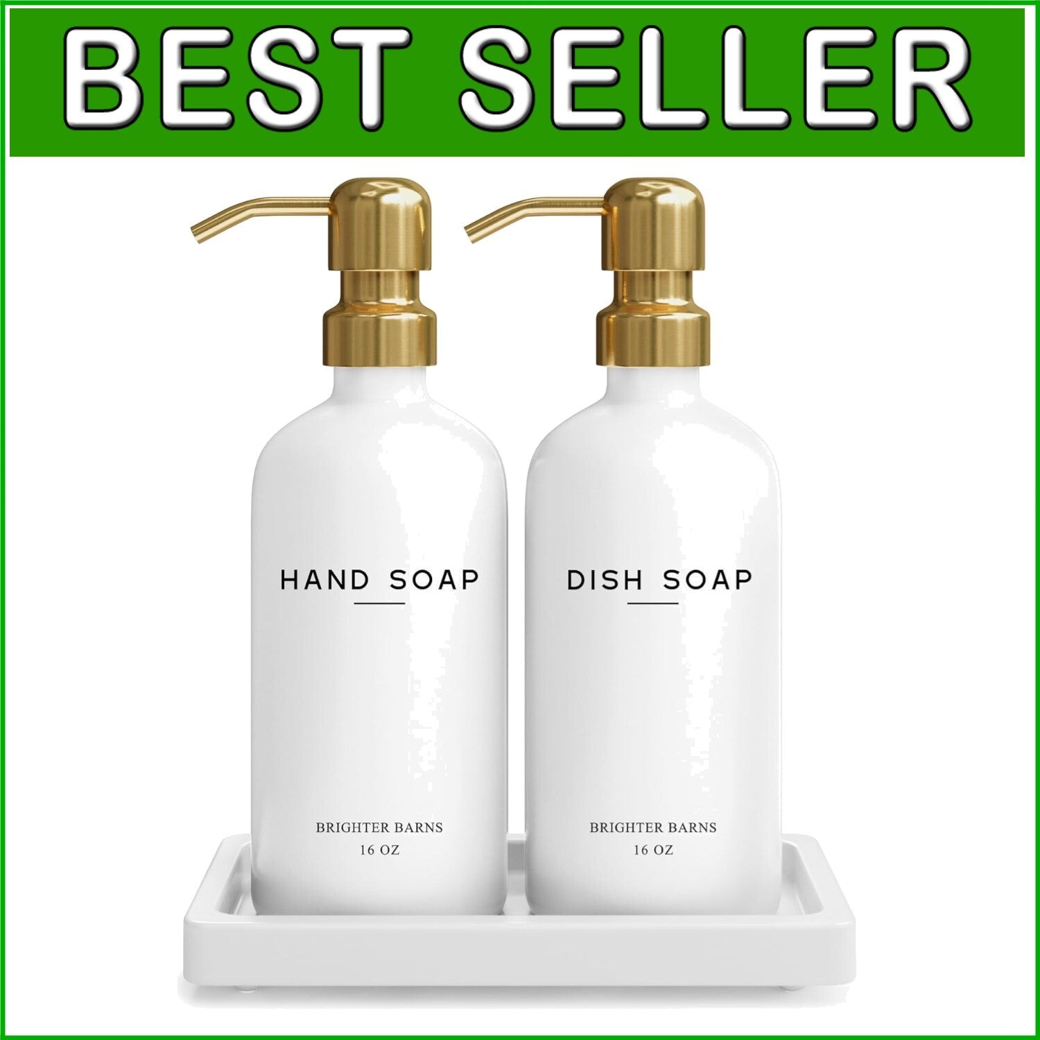 Elegant Modern Gold and Glass Kitchen Soap Dispenser Set with Tray - 3 Pieces