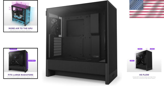 Durable H5 Flow 2024 Mid-Tower Case - 120mm Fans, Tempered Glass, & Black Finish