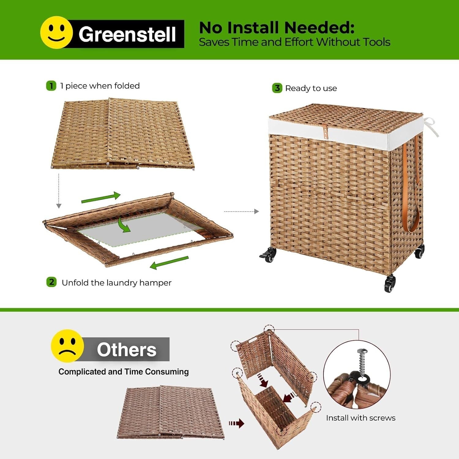 Elegant 110L Divided Laundry Basket with Wheels - Waterproof and Easy-Clean