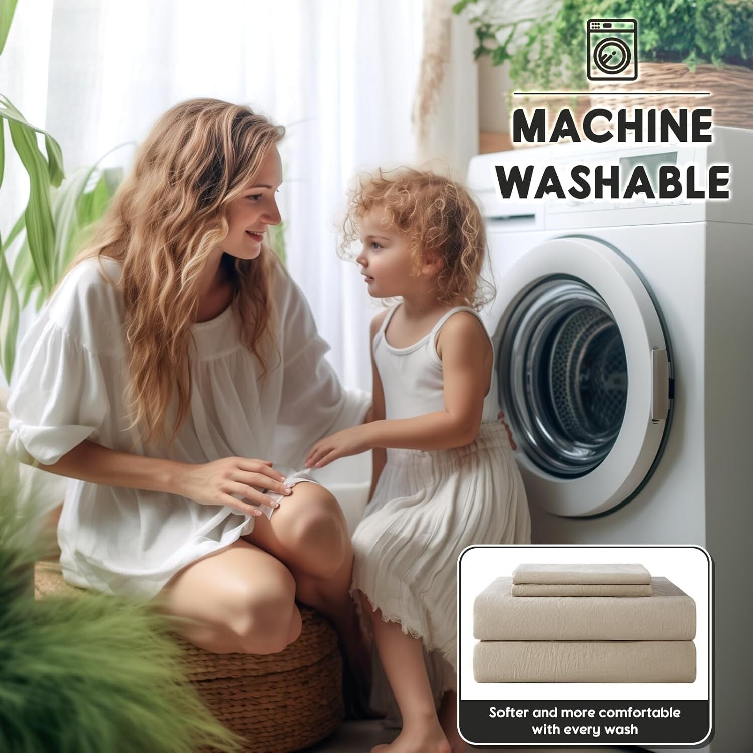 4-Piece King Size French Linen Sheets - Soft, Machine Washable & Eco-Friendly