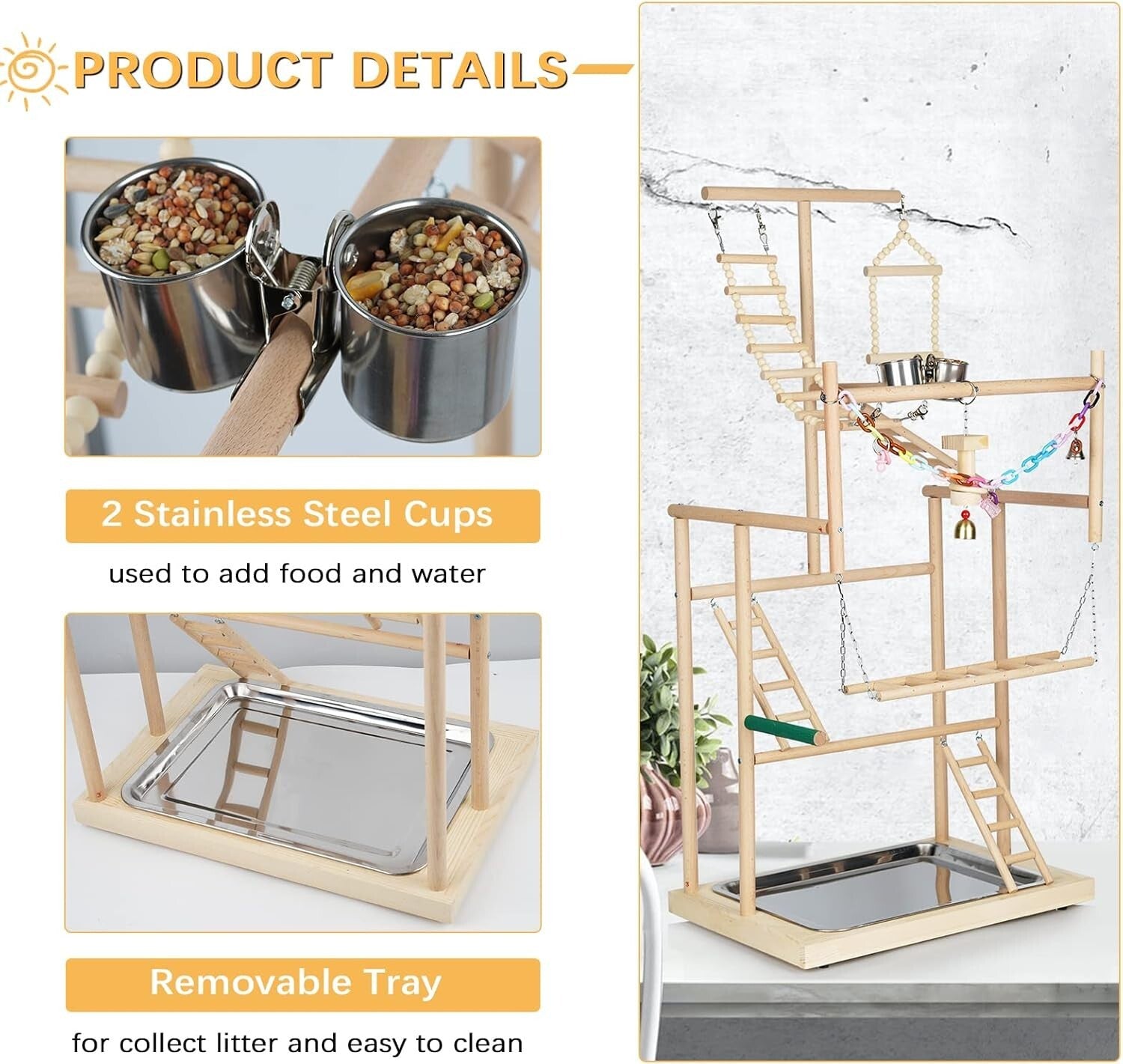 Handcrafted Parrot Play Gym with Perches, Toys & Bells—Ideal for Bird Training