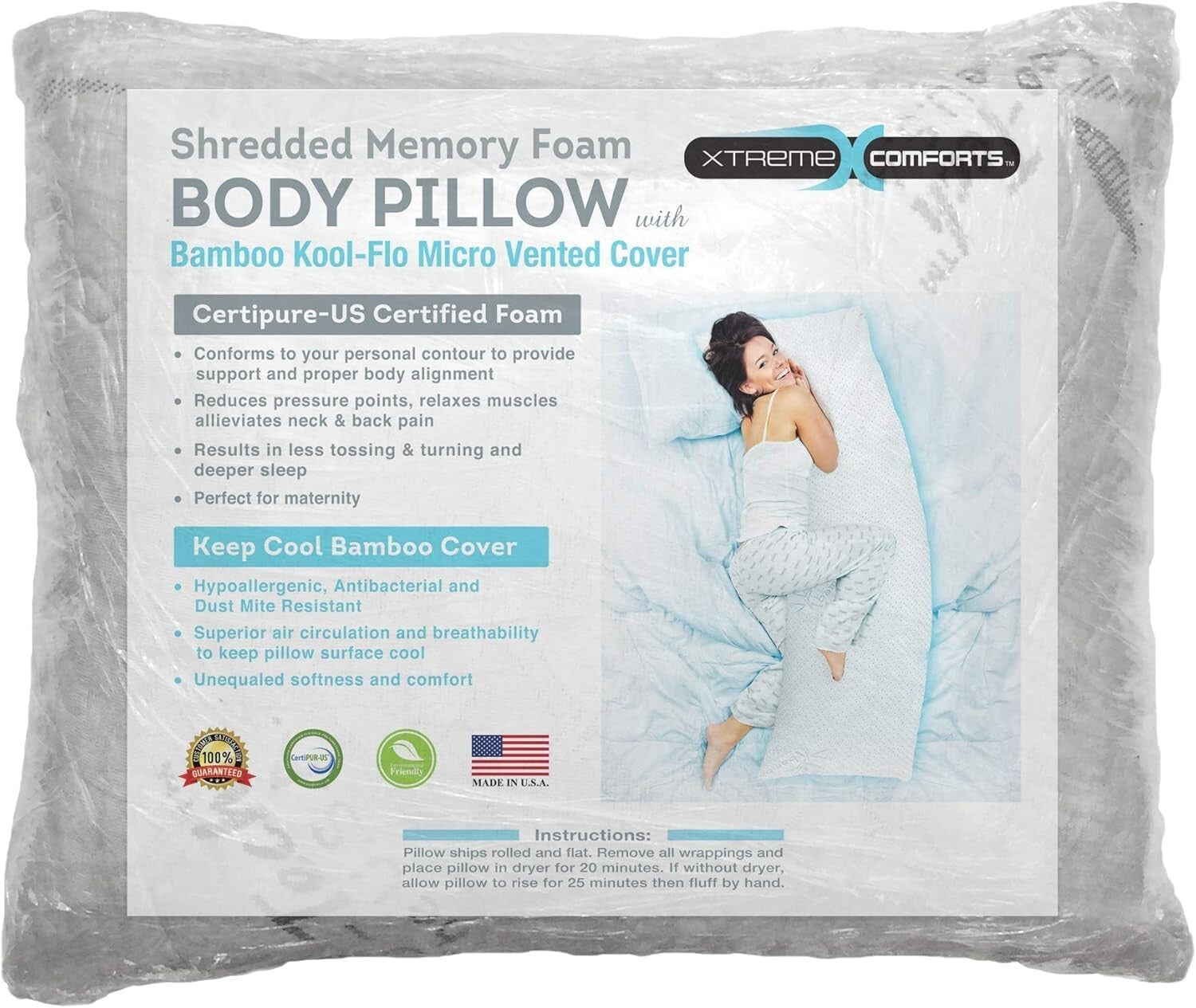 Adjustable Shredded Memory Foam Body Pillow - Allergy-Friendly & Firm Support