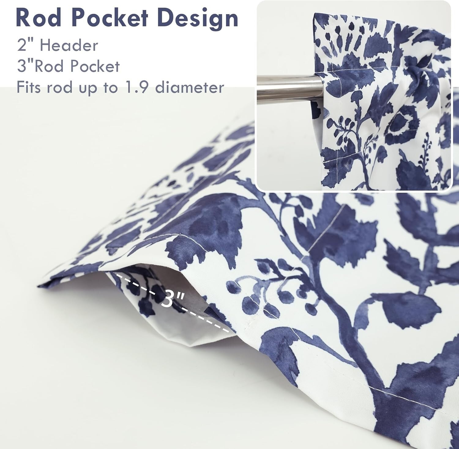 Stylish Watercolor Blooming Flower Valance – 52"W by 18"L Insulated Pair