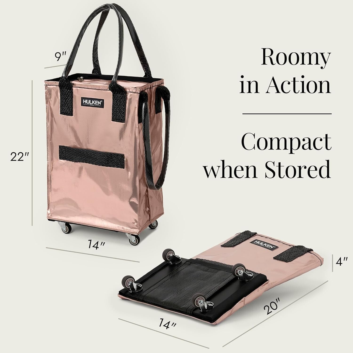 Durable Lightweight Rose Gold Shopping Trolley with Swivel Wheels & Zipper