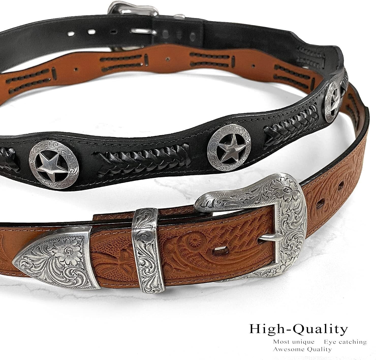 Adjustable Genuine Leather Belt with Floral Conchos - Primed for Cowboy Style