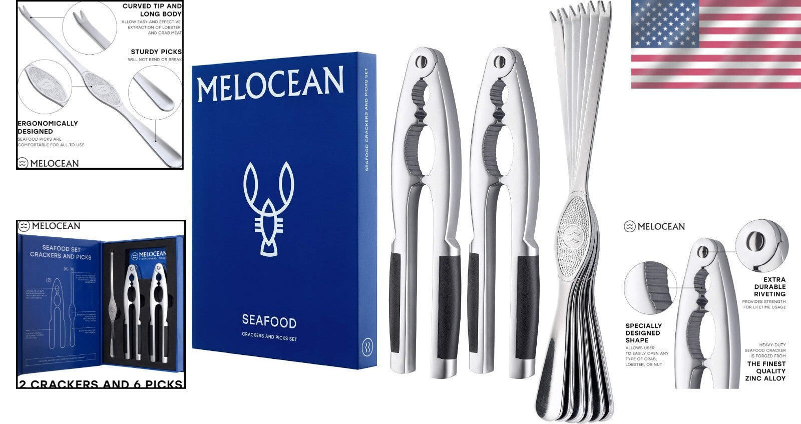 Durable Crab Crackers & Forks Set - Stainless Steel Seafood Tools - Gift Box