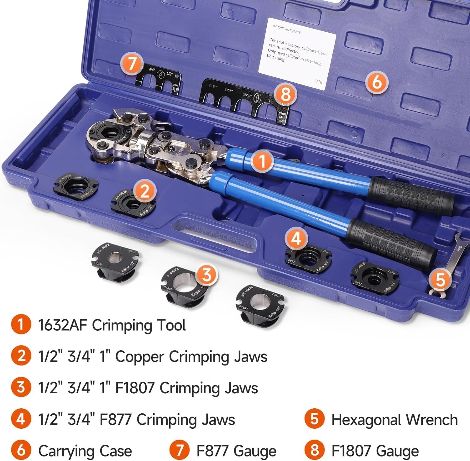 Copper Tube Fittings Crimping Tool with 1/2" - 1" Jaws for Leak-Free Connections