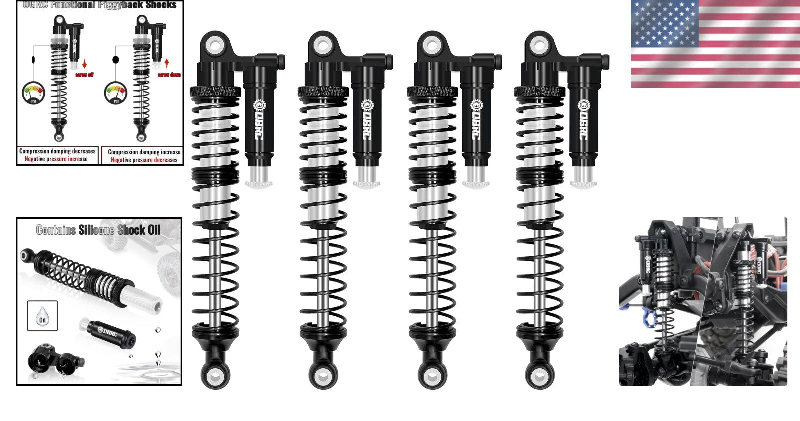 Lightweight 4-Piece 100mm Aluminum Shock Absorbers for RC Crawler Modifications